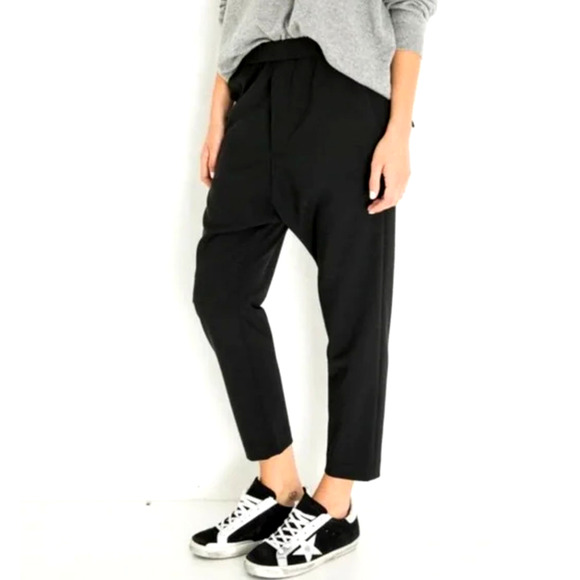 NEW Nili Lotan 2 Slouchy WOOL Drawstring Delancy Pants Elastic Waist Paris Black - Picture 2 of 8